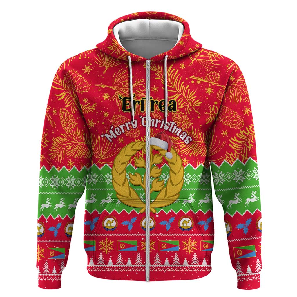 Personalised Eritrea Christmas Zip Hoodie Eritrean Olive Santa Claus Merry Xmas