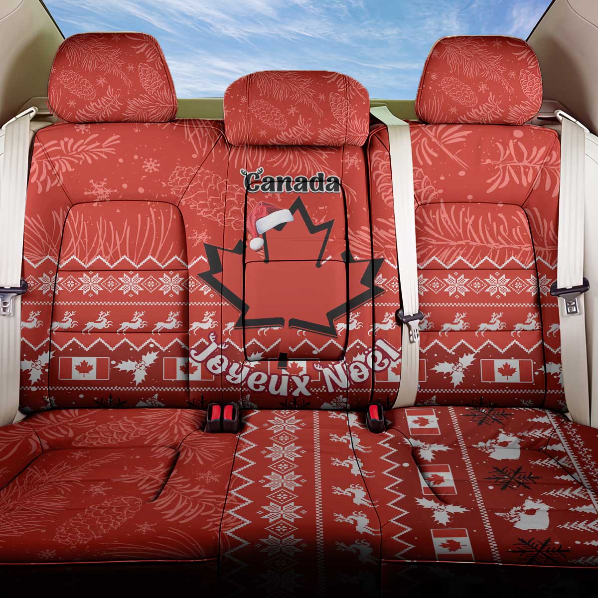 Personalised Canada Christmas Back Car Seat Cover Maple Leaf Santa With Map Merry Xmas