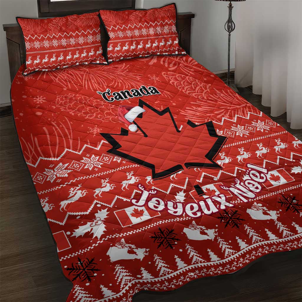 Personalised Canada Christmas Quilt Bed Set Maple Leaf Santa With Map Merry Xmas