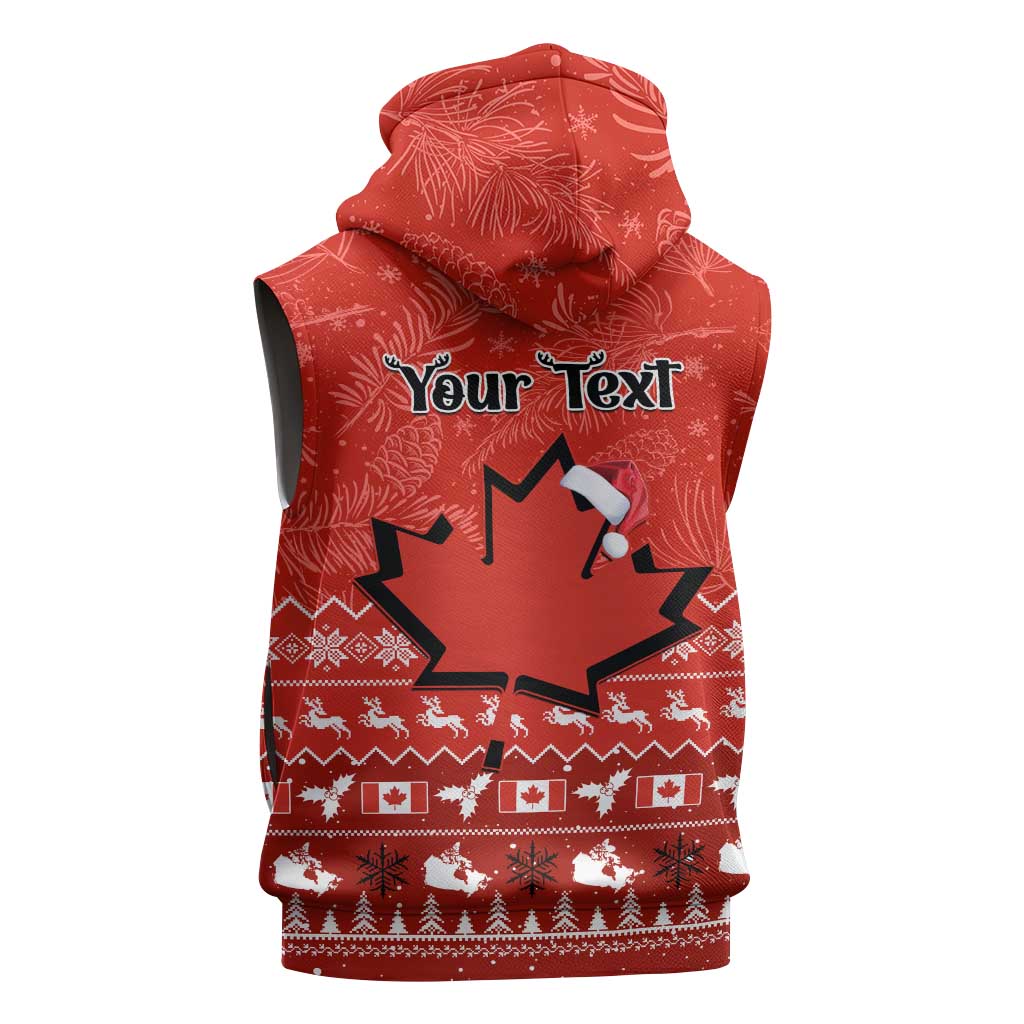 Personalised Canada Christmas Sleeveless Hoodie Maple Leaf Santa With Map Merry Xmas - African Pride