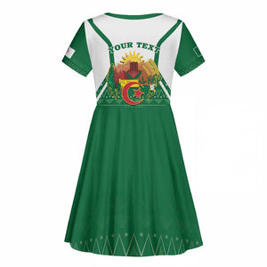 Personalized Afro Algeria Kid Short Sleeve Dress Coat Of Arms African Pattern