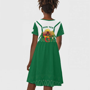 Personalized Afro Algeria Kid Short Sleeve Dress Coat Of Arms African Pattern