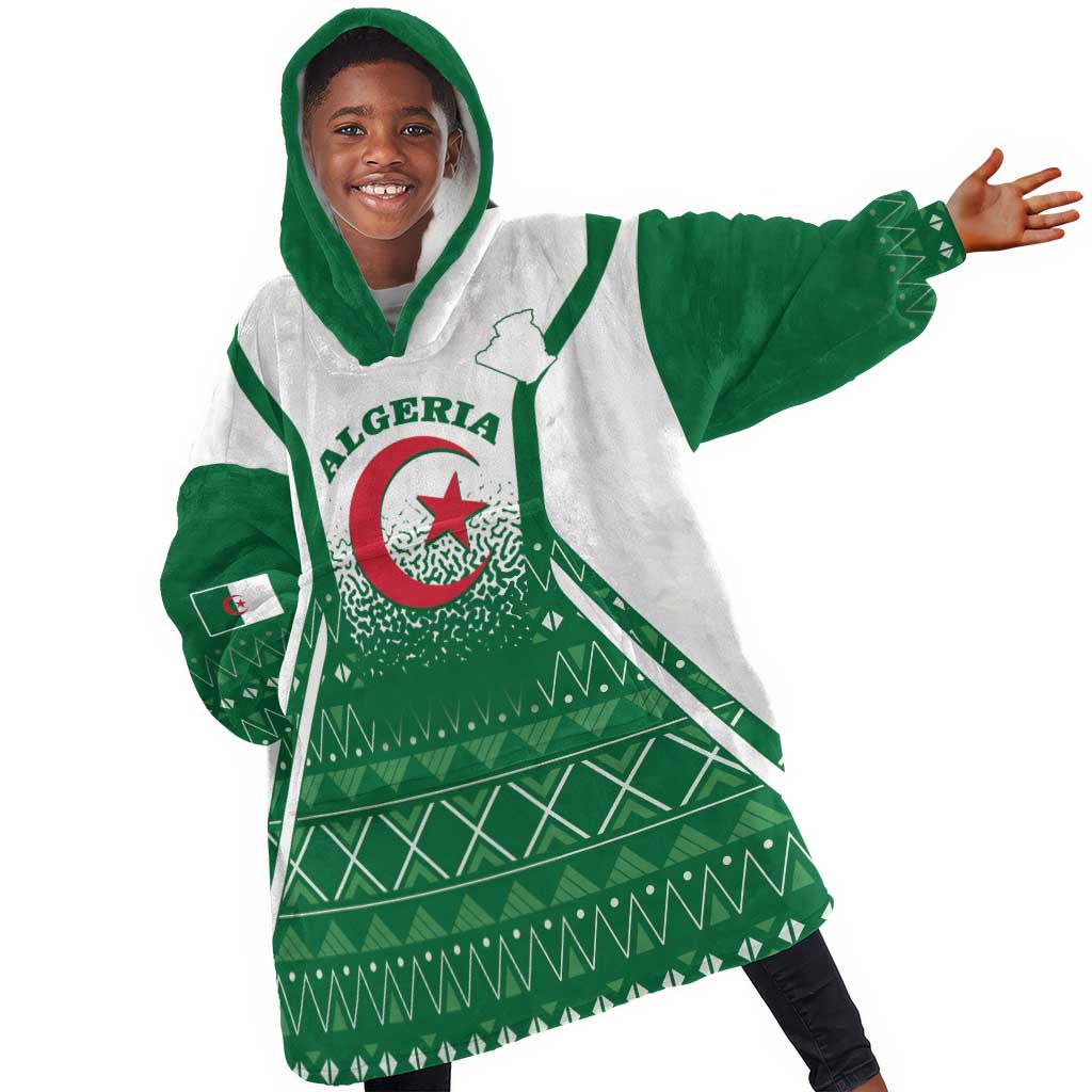 Personalized Afro Algeria Kid Wearable Blanket Hoodie Coat Of Arms African Pattern