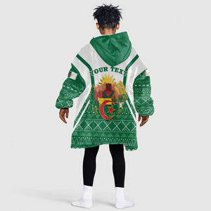 Personalized Afro Algeria Kid Wearable Blanket Hoodie Coat Of Arms African Pattern