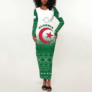 Personalized Afro Algeria Long Sleeve Bodycon Dress Coat Of Arms African Pattern