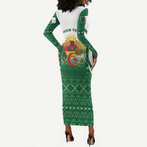 Personalized Afro Algeria Long Sleeve Bodycon Dress Coat Of Arms African Pattern