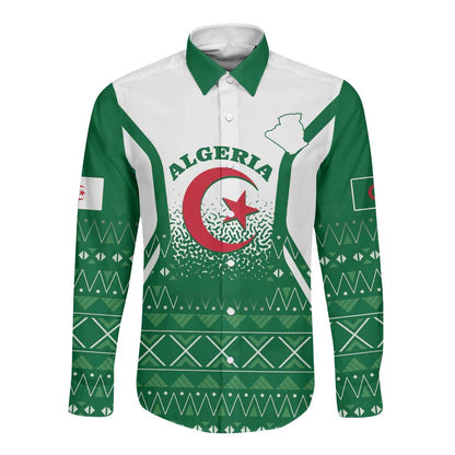 Personalized Afro Algeria Long Sleeve Button Shirt Coat Of Arms African Pattern