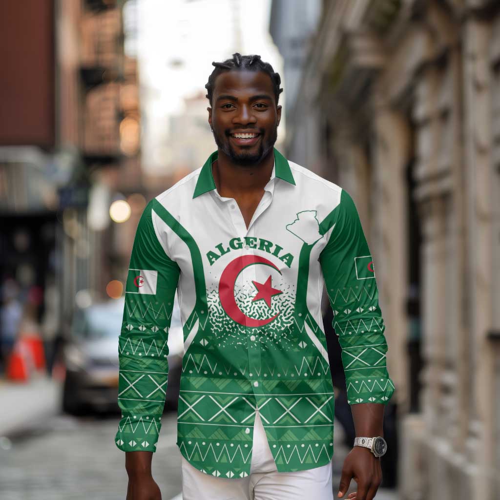 Personalized Afro Algeria Long Sleeve Button Shirt Coat Of Arms African Pattern