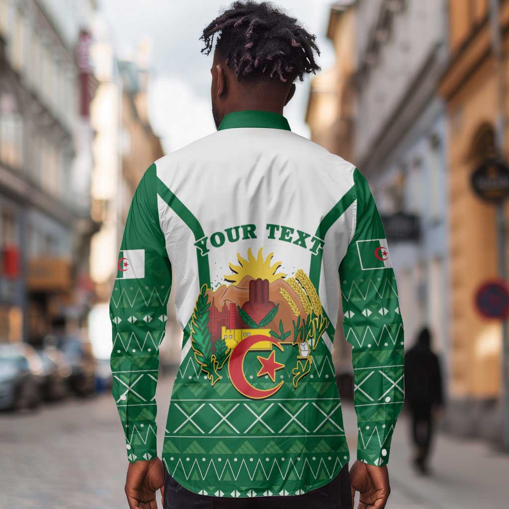Personalized Afro Algeria Long Sleeve Button Shirt Coat Of Arms African Pattern