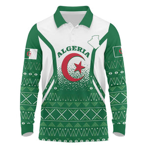 Personalized Afro Algeria Long Sleeve Polo Shirt Coat Of Arms African Pattern