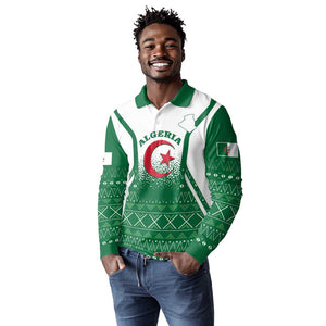 Personalized Afro Algeria Long Sleeve Polo Shirt Coat Of Arms African Pattern