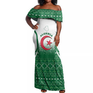 Personalized Afro Algeria Off Shoulder Maxi Dress Coat Of Arms African Pattern