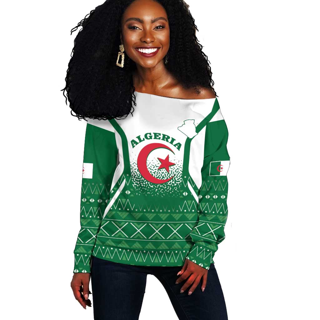 Personalized Afro Algeria Off Shoulder Sweater Coat Of Arms African Pattern