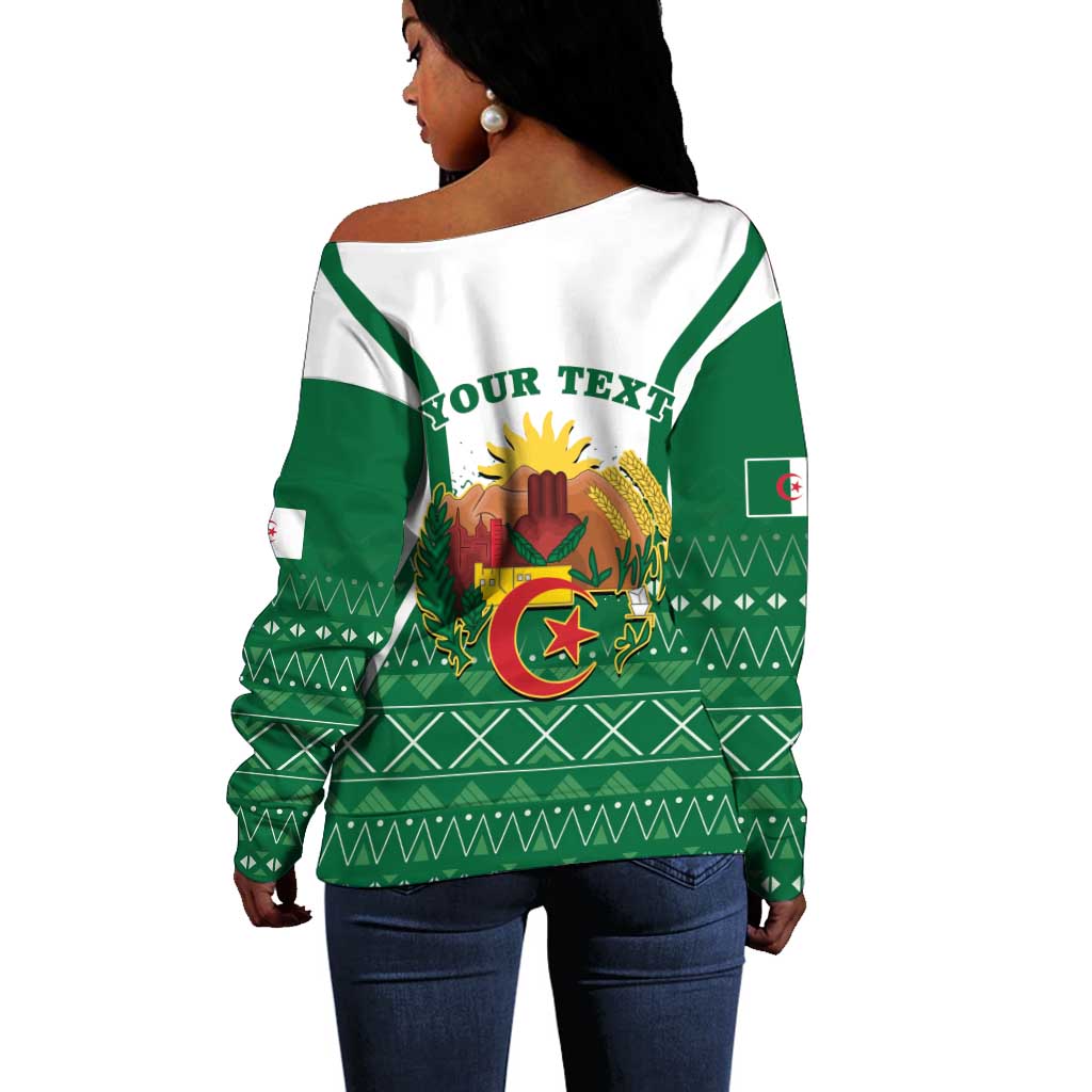 Personalized Afro Algeria Off Shoulder Sweater Coat Of Arms African Pattern