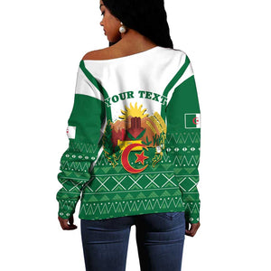 Personalized Afro Algeria Off Shoulder Sweater Coat Of Arms African Pattern