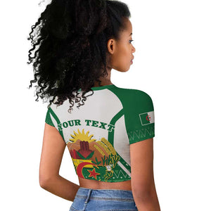 Personalized Afro Algeria Raglan Cropped T shirt Coat Of Arms African Pattern