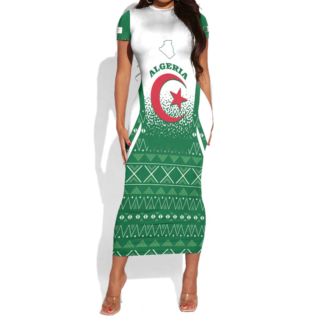 Personalized Afro Algeria Short Sleeve Bodycon Dress Coat Of Arms African Pattern