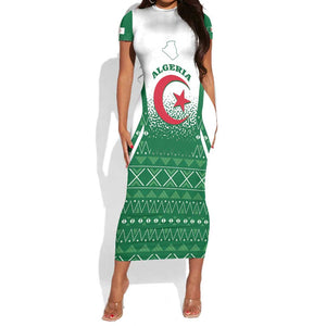 Personalized Afro Algeria Short Sleeve Bodycon Dress Coat Of Arms African Pattern