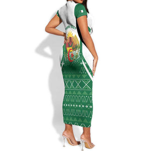 Personalized Afro Algeria Short Sleeve Bodycon Dress Coat Of Arms African Pattern