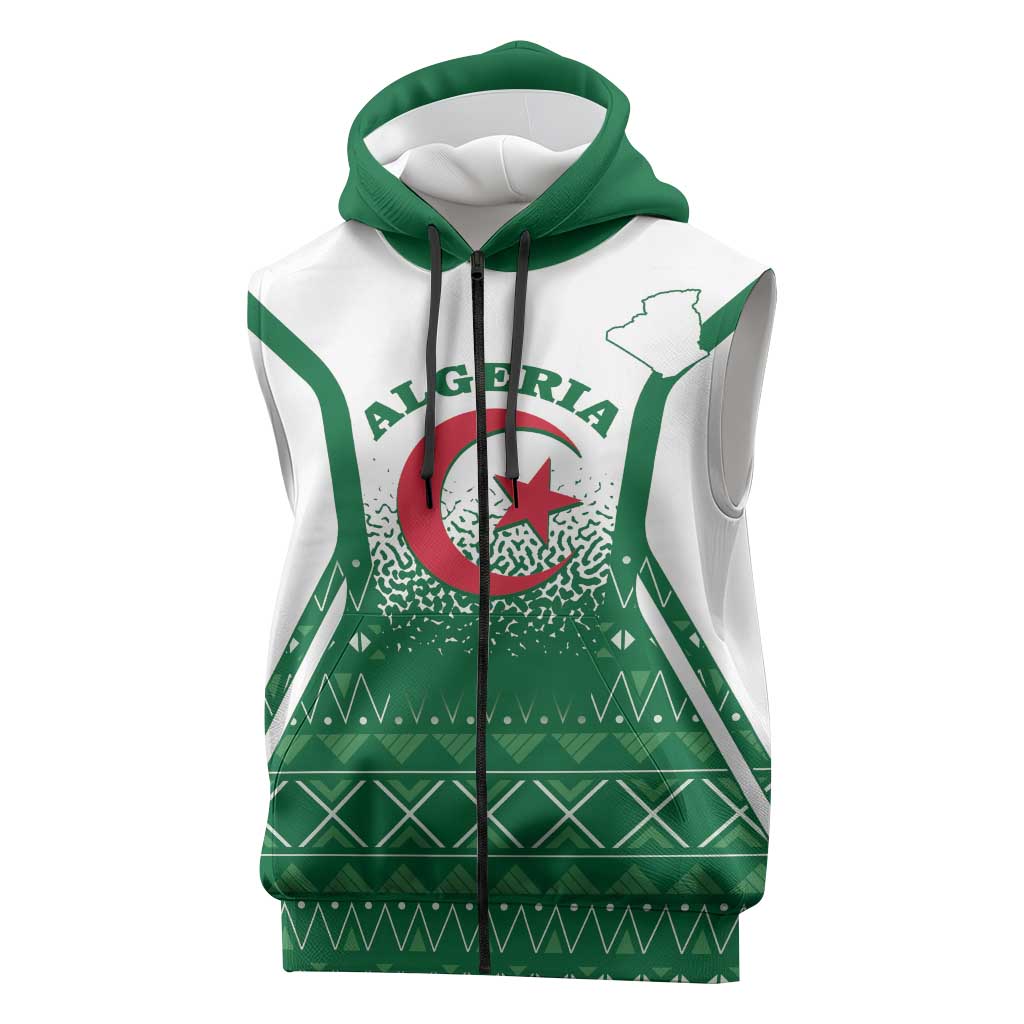 Personalized Afro Algeria Sleeveless Zip Hoodie Coat Of Arms African Pattern - African Pride