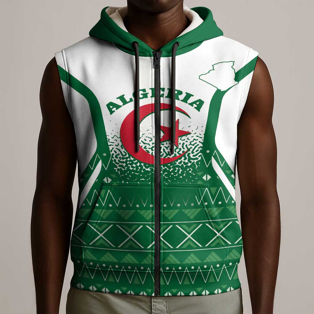 Personalized Afro Algeria Sleeveless Zip Hoodie Coat Of Arms African Pattern - African Pride