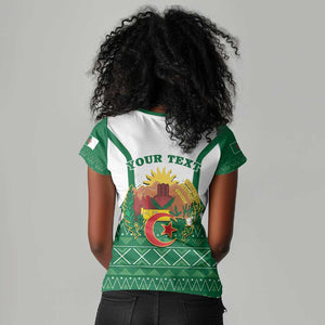 Personalized Afro Algeria Women V-Neck T-Shirt Coat Of Arms African Pattern