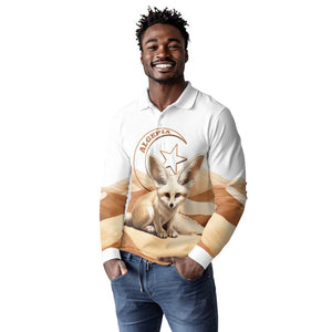 Afro Algeria Fennec Fox Long Sleeve Polo Shirt Algerian Sahara Vulpes zerda