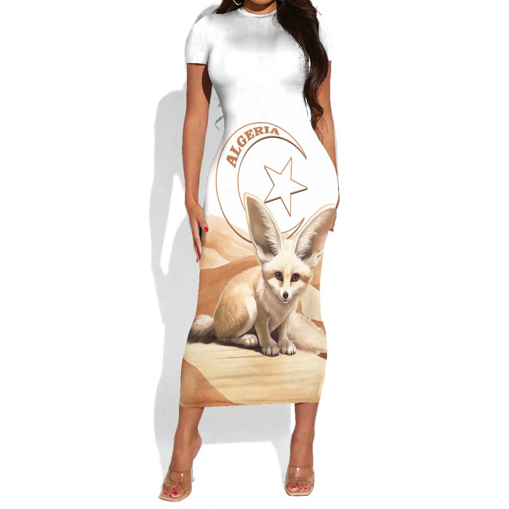 Afro Algeria Fennec Fox Short Sleeve Bodycon Dress Algerian Sahara Vulpes zerda