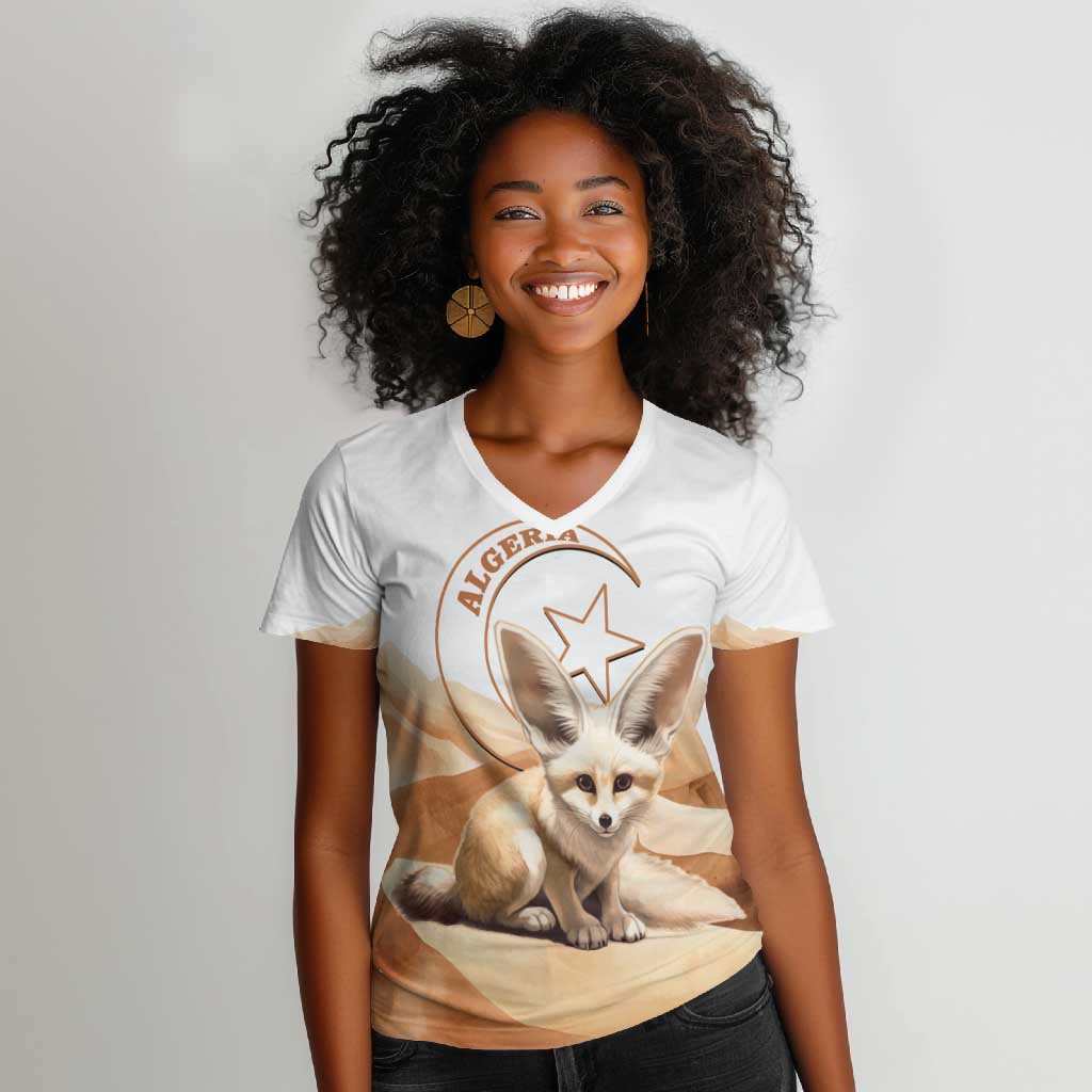 Afro Algeria Fennec Fox Women V-Neck T-Shirt Algerian Sahara Vulpes zerda