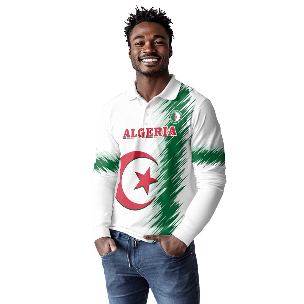 Custom Algeria Football Long Sleeve Polo Shirt Go The Greens