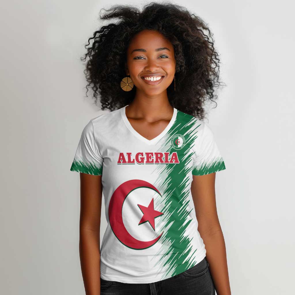 Custom Algeria Football Women V-Neck T-Shirt Go The Greens