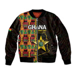 Afro Ghana Independence Day Sleeve Zip Bomber Jacket Ghanaian 1957 Kente Pattern