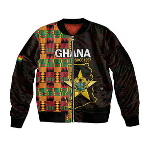 Afro Ghana Independence Day Sleeve Zip Bomber Jacket Ghanaian 1957 Kente Pattern