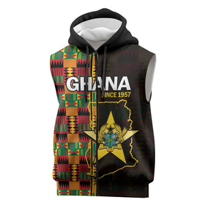 Afro Ghana Independence Day Sleeveless Zip Hoodie Ghanaian 1957 Kente Pattern - African Pride