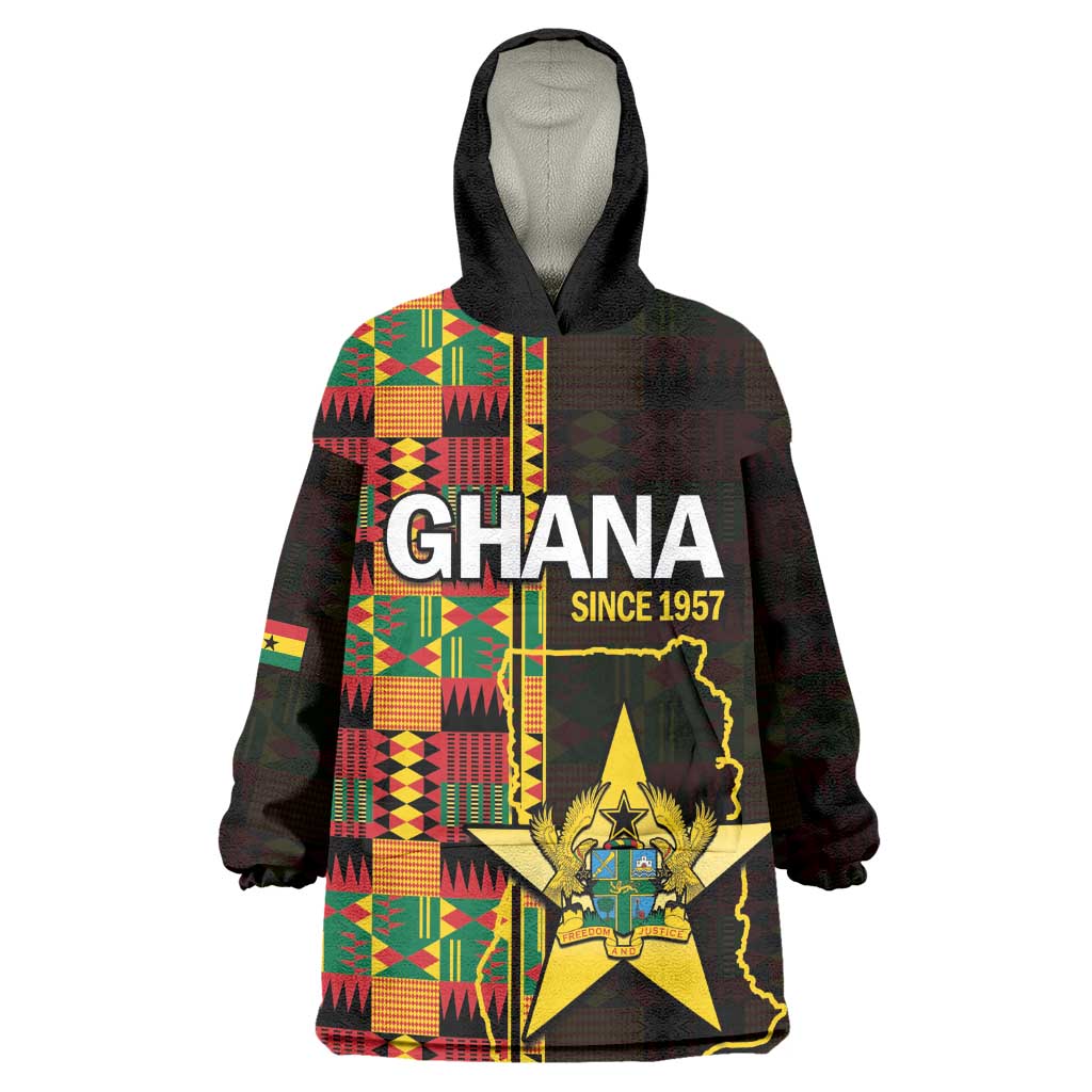 Afro Ghana Independence Day Wearable Blanket Hoodie Ghanaian 1957 Kente Pattern