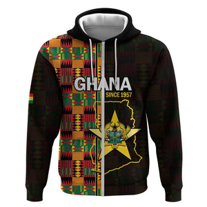 Afro Ghana Independence Day Zip Hoodie Ghanaian 1957 Kente Pattern