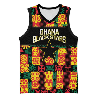 Custom Ghana Black Stars Basketball Jersey Adinkra Pattern - Football Style LT14