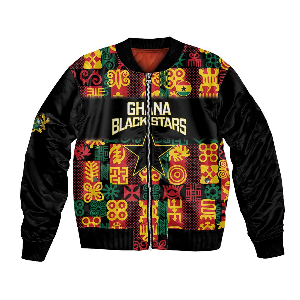 Custom Ghana Black Stars Bomber Jacket Adinkra Pattern - Football Style