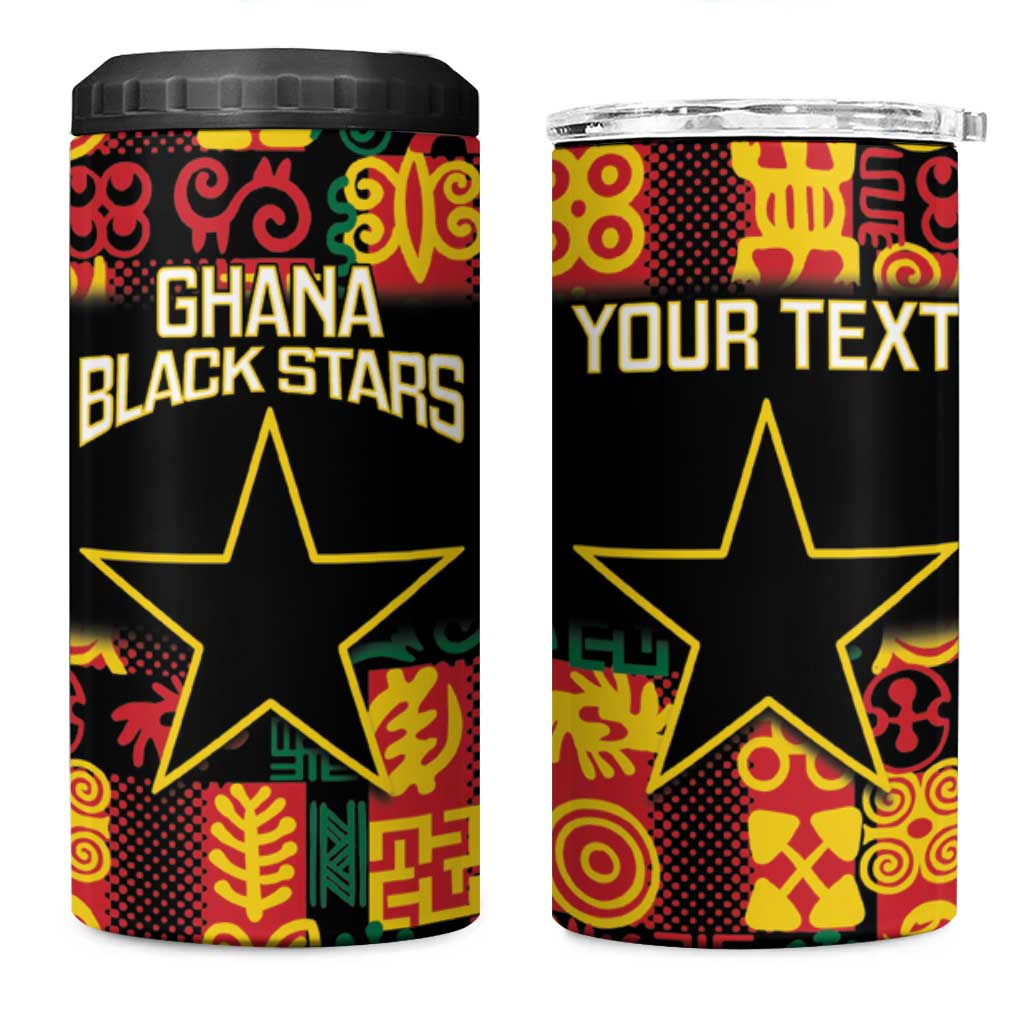 Custom Ghana Black Stars 4 in 1 Can Cooler Tumbler Adinkra Pattern - Football Style