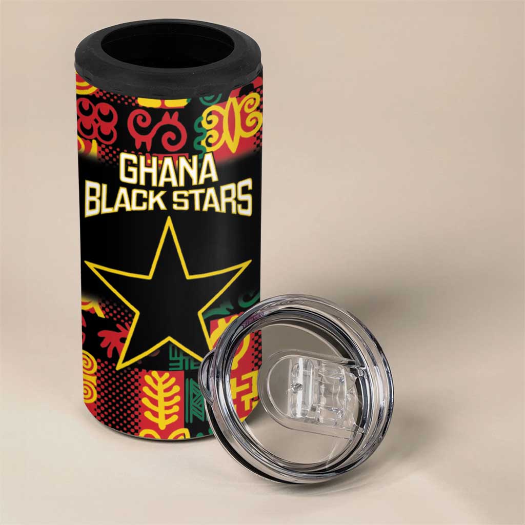 Custom Ghana Black Stars 4 in 1 Can Cooler Tumbler Adinkra Pattern - Football Style