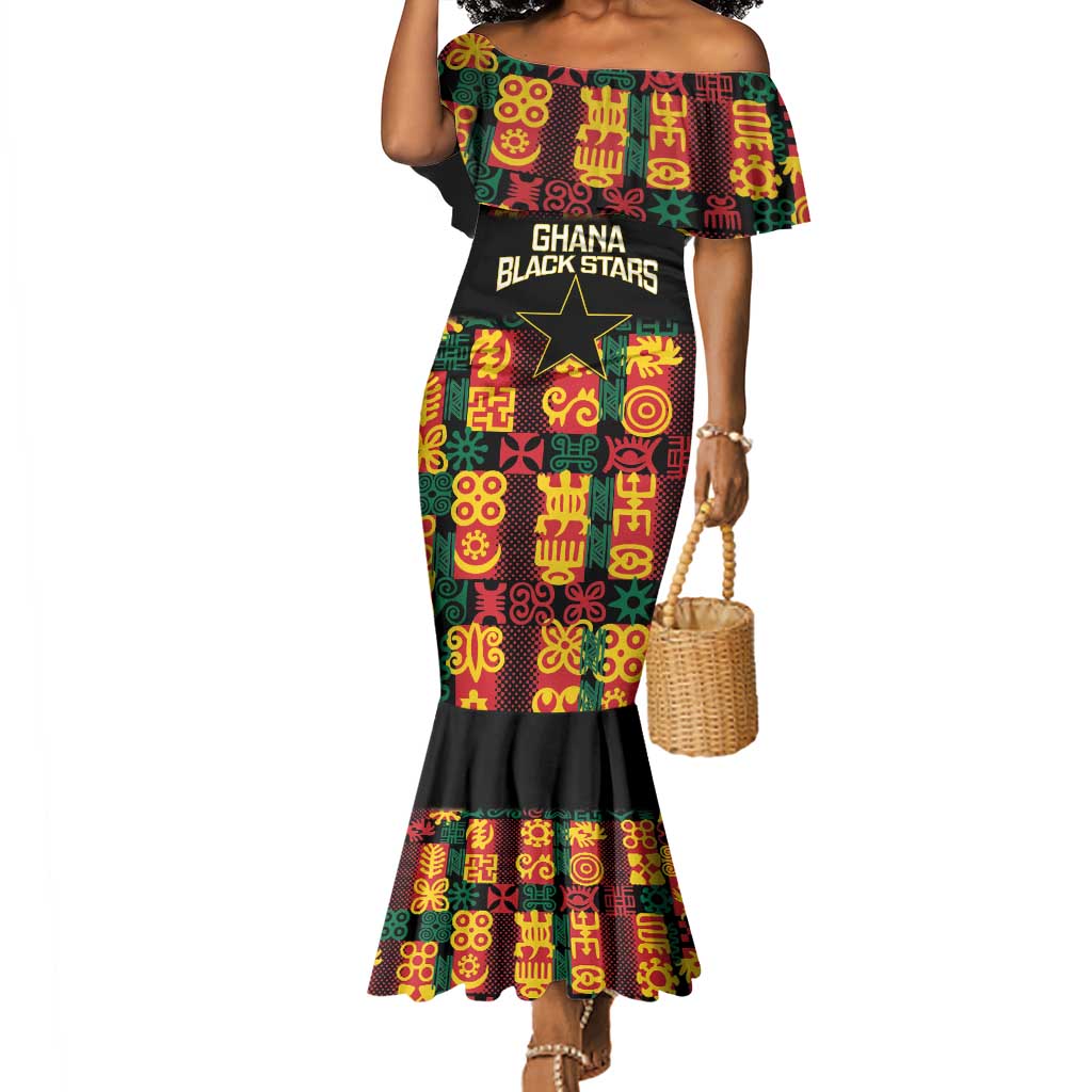 Custom Ghana Black Stars Mermaid Dress Adinkra Pattern - Football Style