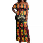 Custom Ghana Black Stars Off Shoulder Maxi Dress Adinkra Pattern - Football Style