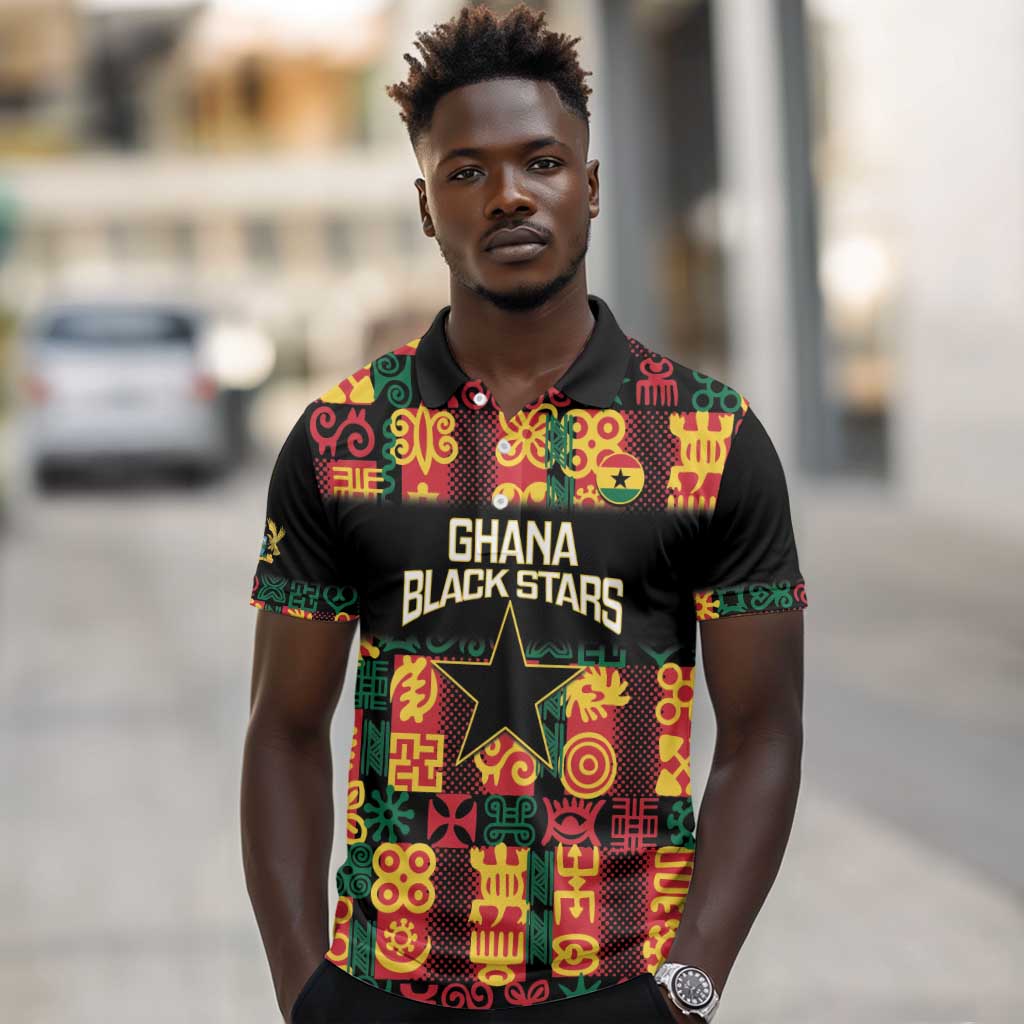 Custom Ghana Black Stars Polo Shirt Adinkra Pattern - Football Style