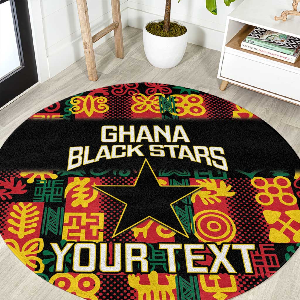 Custom Ghana Black Stars Round Carpet Adinkra Pattern - Football Style