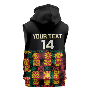 Custom Ghana Black Stars Sleeveless Hoodie Adinkra Pattern - Football Style - African Pride