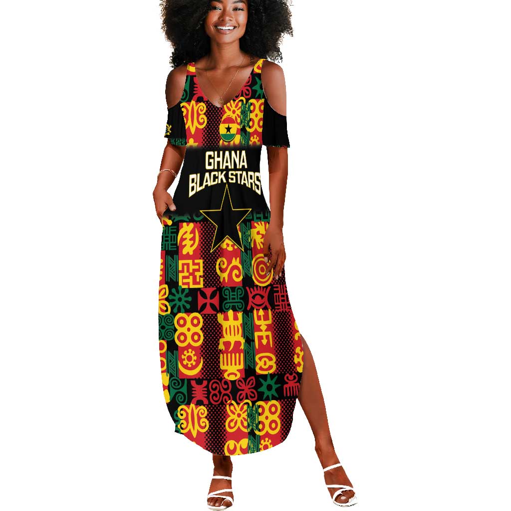 Custom Ghana Black Stars Summer Maxi Dress Adinkra Pattern - Football Style
