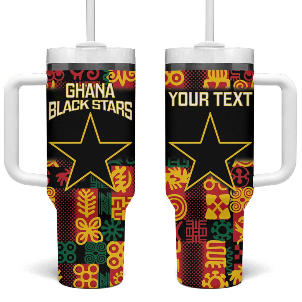 Custom Ghana Black Stars Tumbler With Handle Adinkra Pattern - Football Style