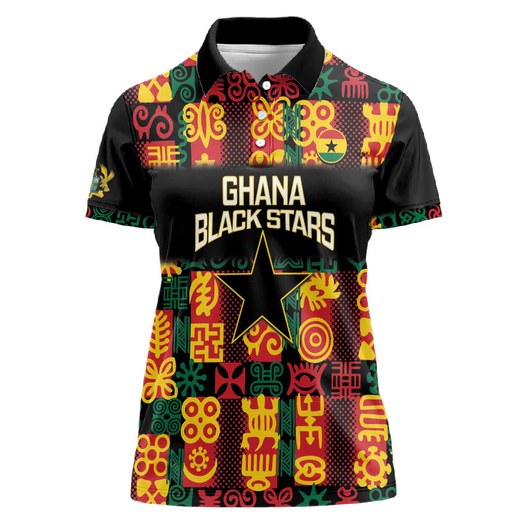Custom Ghana Black Stars Women Polo Shirt Adinkra Pattern - Football Style