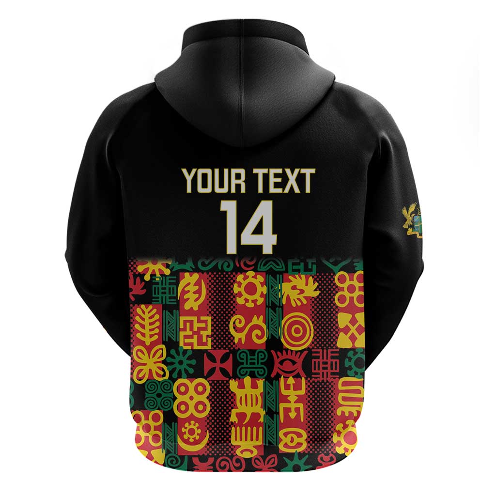 Custom Ghana Black Stars Zip Hoodie Adinkra Pattern - Football Style