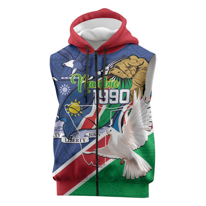 Afro Namibia Independence Day Sleeveless Zip Hoodie Namibian 1990 African Pattern - African Pride
